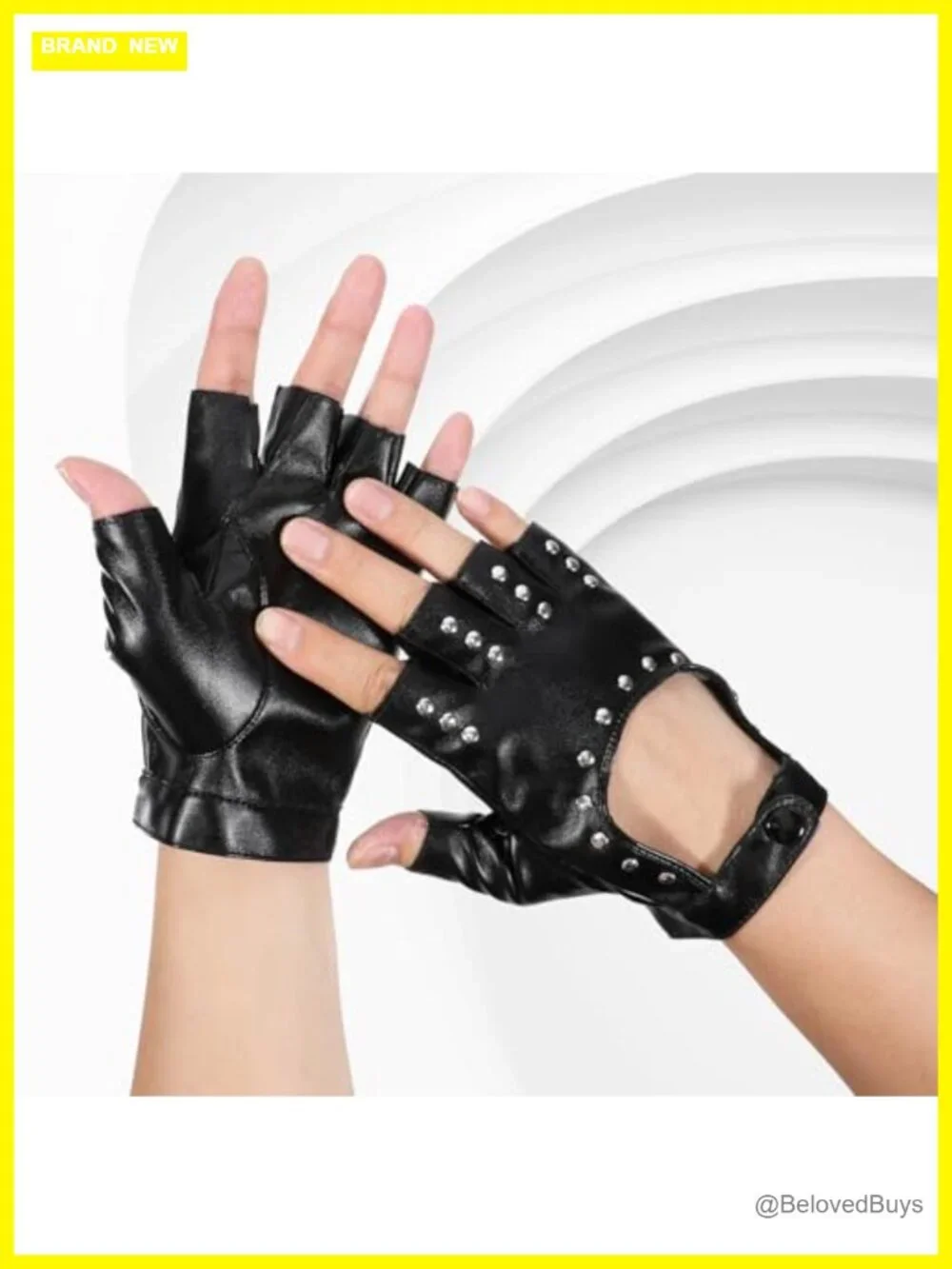 PU Faux Leather Fingerless Gloves with Rivets | Punky Motorcycle Driving Gloves